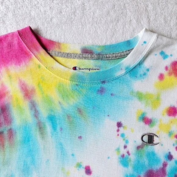 mens CHAMPION tie-dye pullover long sleeve ooak vintage Y2K cotton t-shirt top m - Picture 5 of 10